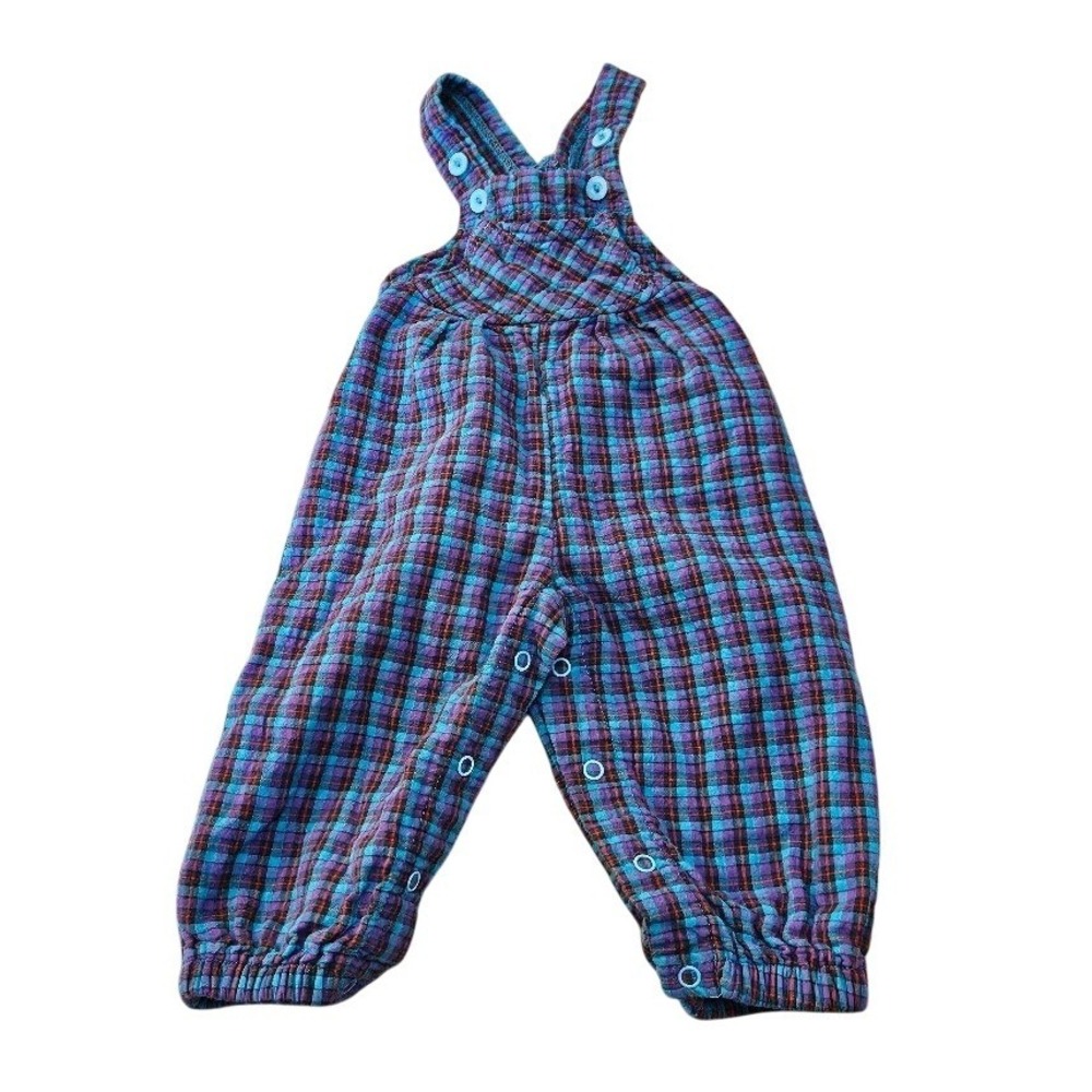 Vintage Hanna Andersson Baby Overalls Plaid Quilted Cotton 6-18 Months Blue